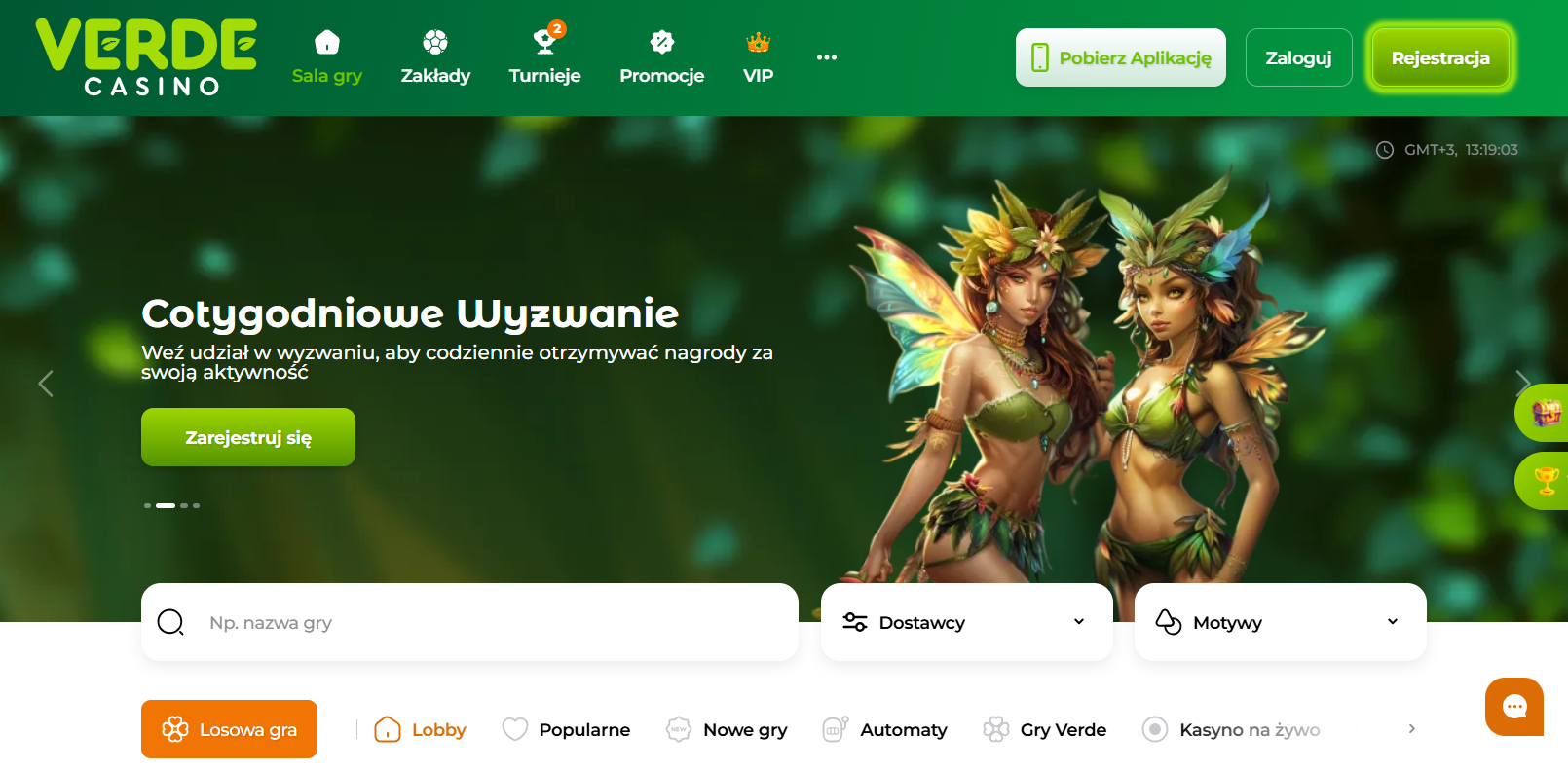 Zrzut ekranu strony Verde Casino